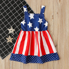 Kid Girl 4th Of July independence Day Stars Print A-line Tank Dress