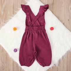 Kid Boy Girl Small Flying Sleeves Solid Pants Jumpsuits