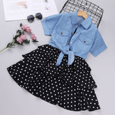 Kid GirlShort-sleeved Cowboy Wave Point Halter Spring Dresses