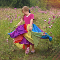 Girl Short Sleeve Rainbow Mesh Rainbow Casual Dresses