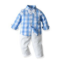 Autumn Cotton Plaid Long Sleeves Baby Boy Set 2 Pcs Formal Suits