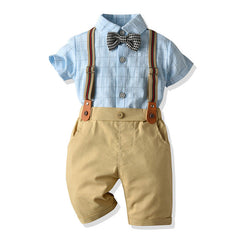 Baby Boy Suit Summer Checked Gentleman Short Sleeve 3 Pcs Set