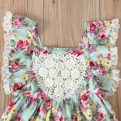 Kid Baby Girls Sub Flying Sleeve Shoulder Broken Flower Dress