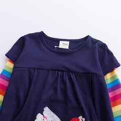 Kid Baby Girls Long Sleeve Unicorn Embroidered Cotton Dresses