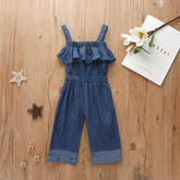 Kid Girl Denim Jumpsuit Breathable Thin Denim Pants