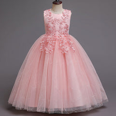 Kid Girl Princess Sequins Sleeveless Long Wedding Pompous Dresses