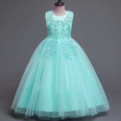Kid Girl Princess Sequins Sleeveless Long Wedding Pompous Dresses