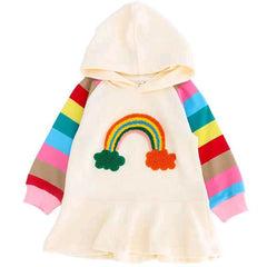 Kid Baby Girls Rainbow Ins Mid Length Hooded Casual Dresses