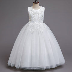 Kid Girl Princess Sequins Sleeveless Long Wedding Pompous Dresses