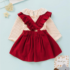 Girl Ruffles Polka Dot Print Tops Strap Dresses 2 Pcs