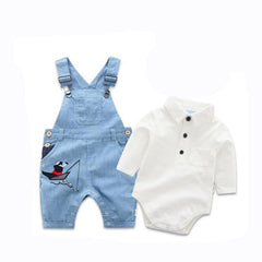Baby Bib Suit Cotton Long Sleeve Cute Formal 3 Pcs Set