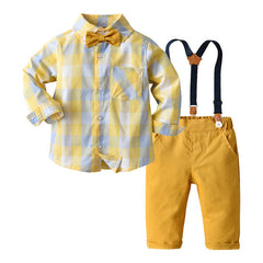 Baby Boy Autumn Plaid Long-sleeved Gentleman 2 Pcs suits