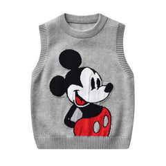 Kid Baby Boy Knit Vest Cartoon Round Neck Jacquard Sweater Pullover