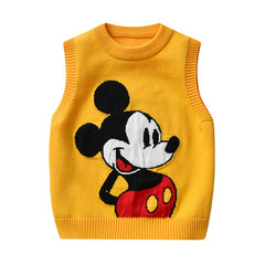 Kid Baby Boy Knit Vest Cartoon Round Neck Jacquard Sweater Pullover