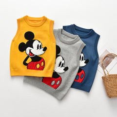 Kid Baby Boy Knit Vest Cartoon Round Neck Jacquard Sweater Pullover