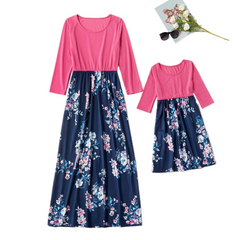 Family Matching New Long Sleeve Printed Mother Daughter Dresses