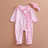 Newborn Baby Girls Cotton Long Sleeve Lace Flower Romper
