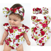 Cute Infant Baby Girls Floral Romper 2 Pcs Set