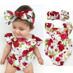 Cute Infant Baby Girls Floral Romper 2 Pcs Set