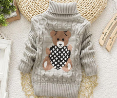 Girls Boys Warm Thick Knitted Turtleneck Sweaters