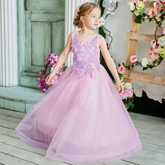 Kid Teenager Girls Birthday Princess Vintage Appliques Flower Gown Dress