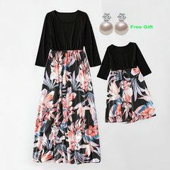 Autumn Family Matching Mom and Daughter Long Sleeve Long Dress