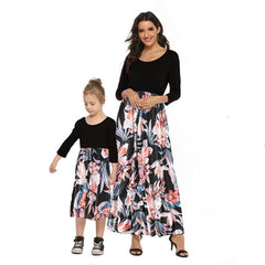 Autumn Family Matching Mom and Daughter Long Sleeve Long Dress