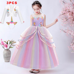 Girl Rainbow Unicorn Dress Party Easter Dress Up Costume 3-12 Years