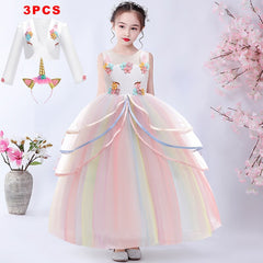 Girl Rainbow Unicorn Dress Party Easter Dress Up Costume 3-12 Years