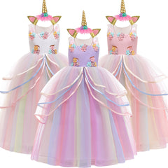 Girl Rainbow Unicorn Dress Party Easter Dress Up Costume 3-12 Years