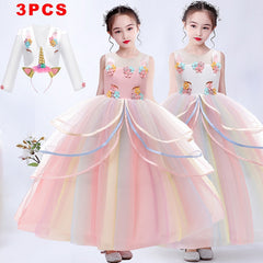 Girl Rainbow Unicorn Dress Party Easter Dress Up Costume 3-12 Years