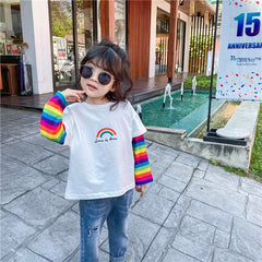 Girl T-shirt Casual Colorful Striped Long Sleeve Tops 1-6 Years