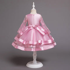 Kid Girl Princess Christmas Long-sleeved Elegant Bow Party Dresses
