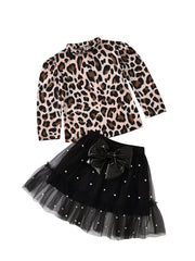 Toddler Kids Girls Set Leopard Print Pullover Tulle Skirt 2 Pcs Outfits Suit