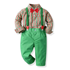 Baby Boy Set suits Long-sleeved Plaid Christmas 2 Pcs