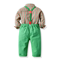 Baby Boy Set suits Long-sleeved Plaid Christmas 2 Pcs
