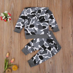 Spring Toddler Kids Boys Camouflage Tracksuit Pullover Tops+Bottoms Sportwear 2 Pcs