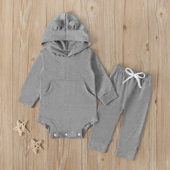 Baby Boys Girls Solid Color Hooded Halterie 2 Pcs Sets