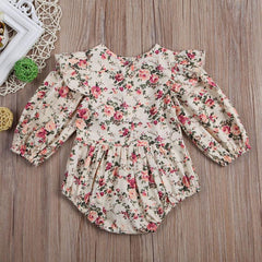 Baby Girl Floral Print Long Sleeve Vintage Ruffles Romper