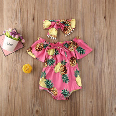 Baby Girl Off Shoulder Sunflower Short Sleeve Romper 2 Pcs Set