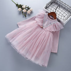 Girl Fashion Casual Dresses Lace Mesh Beading For 3-7 years