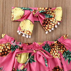 Baby Girl Off Shoulder Sunflower Short Sleeve Romper 2 Pcs Set