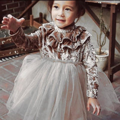Kid Baby Girls Velvet Party Autumn Ruffle Tulle Casual Dresses