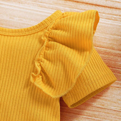 Baby Girls Ruffle Ribbed Sunflower Shorts 3 Pcs Set