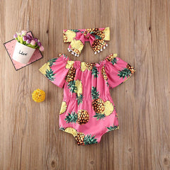 Baby Girl Off Shoulder Sunflower Short Sleeve Romper 2 Pcs Set