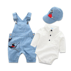Baby Bib Suit Cotton Long Sleeve Cute Formal 3 Pcs Set
