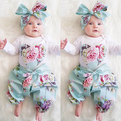 Baby Girl Love Embroidery Large Flower Long-sleeved 3 Pcs Set