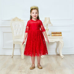 Girls Casual Autumn Floral Lace Mesh A-Line Birthday Party Dresses