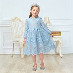 Girls Casual Autumn Floral Lace Mesh A-Line Birthday Party Dresses