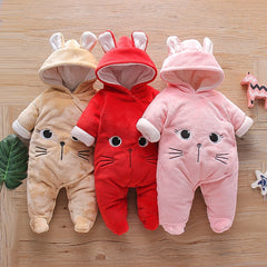 Baby Animal Fleece Hooded Jumpsuit